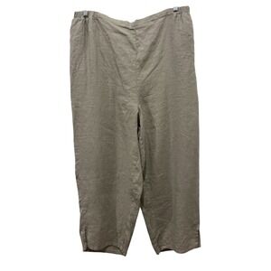 Flax Linen Tapered Pants Partial Elastic Waist Beige Light Tan 2G Sz US 22 / 24